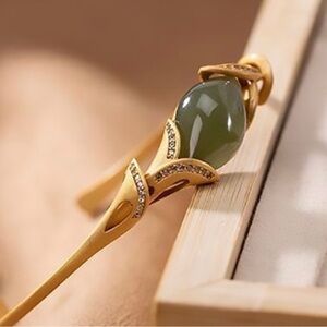 NEW-Diamond-Studded Green Jade Bracelet.